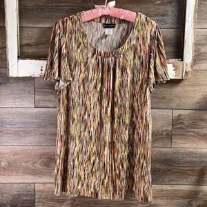 Just My Size JMS Womens Dress Blouse Size 2X 18W/20W Tan Multicolor Office Wear